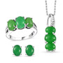 green jade three piece jewelry set in rhodium over sterling silver