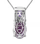 back view of amethyst and white zircon pendant necklace in rhodium over sterling silver