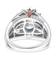 back view of aquamarine multi gemstone ring in 18k rose gold and rhodium over sterling silver