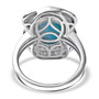 full view of larimar tanzanite and moissanite ring in rhodium over sterling silver