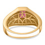 full view of rubellite tourmaline and moissanite emerald cut halo gents ring in 18k yellow gold over sterling silver
