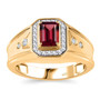 rubellite tourmaline and moissanite emerald cut halo gents ring in 18k yellow gold over sterling silver