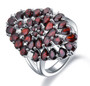 front view of black garnet cluster ring in rhodium over sterling silver
