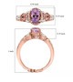 kunzite pink sapphire and moissanite love heart ring in 18k rose gold over sterling silver shown for size comparison