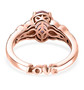 back view of kunzite pink sapphire and moissanite love heart ring in 18k rose gold over sterling silver
