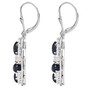 back view of star sapphire and moonstone cluster lever back earrings in rhodium over sterling silver