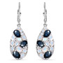 back view of star sapphire and moonstone cluster lever back earrings in rhodium over sterling silver