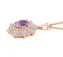 side view of kunzite and moissanite pendant necklace in 18k rose gold over sterling silver