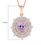 kunzite and moissanite pendant necklace in 18k rose gold over sterling silver shown for size comparison