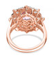 back view of kunzite and moissanite ring in 18k rose gold over sterling silver