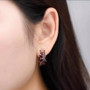 garnet hoop earrings in rhodium over sterling silver