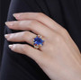 kyanite multi sapphire and zircon halo ring in 18k yellow gold over sterling silver worn on a hand
