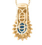 back view of neon blue apatite and moissanite pendant necklace in 18k yellow gold over sterling silver