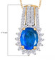 neon blue apatite and moissanite pendant necklace in 18k yellow gold over sterling silver shown for size comparison