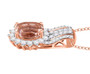 side view of morganite and moissanite pendant necklace in 18k rose gold over sterling silver