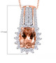 morganite and moissanite pendant necklace in 18k rose gold over sterling silver shown for size comparison