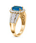 side view of neon blue apatite and moissanite ring in 18k yellow gold over sterling silver