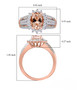 morganite and moissanite ring in 18k rose gold over sterling silver shown for size comparison