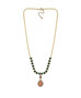 full view of spessartine garnet chrome diopside and white zircon necklace in 18k yellow gold over sterling silver