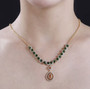 spessartine garnet chrome diopside and white zircon necklace in 18k yellow gold over sterling silver worn around the neck