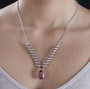quartz doublet rhodolite garnet amethyst and zircon necklace in rhodium over sterling silver worn around the neck