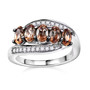 andalusite and white zircon cluster bypass ring in rhodium over sterling silver