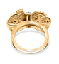 back view of garnet and white zircon bow ring in 18k yellow gold over sterling silver