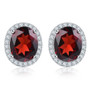 10x8mm oval natural gemstone halo studs in rhodium over sterling silver