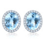10x8mm oval natural gemstone halo studs in rhodium over sterling silver