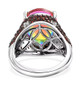 back view of quartz doublet garnet and white zircon star ring in black and white rhodium over sterling silver