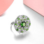 full view of chrome diopside and white zircon cluster ring in rhodium over sterling silver