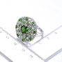 chrome diopside and white zircon cluster ring in rhodium over sterling silver