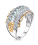 side view of blue kyanite and white zircon ring in 18k yellow gold and rhodium over sterling silver