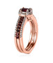 side view of anthill garnet and white zircon two ring set in 18k rose gold over sterling silver