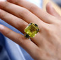 lemon quartz and chrome diopside euro shank ring in 18k yellow gold over sterling silver worn on a hand