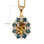 golden tanzanite indicolite tourmaline and moissanite halo pendant necklace in 18k yellow gold over sterling silver shown for size comparison