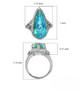 pear blue and green quartz triplet blue apatite and zircon ring in rhodium over sterling silver shown for size comparison