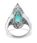 back view of pear blue and green quartz triplet blue apatite and zircon ring in rhodium over sterling silver