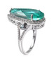 side view of pear blue and green quartz triplet blue apatite and zircon ring in rhodium over sterling silver