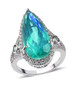 pear blue and green quartz triplet blue apatite and zircon ring in rhodium over sterling silver
