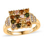 multi color tourmaline and white zircon cluster ring in 18k yellow gold over sterling silver