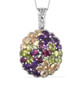 multi gemstone cluster pendant necklace in rhodium over sterling silver