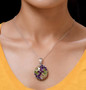 multi gemstone cluster pendant necklace in rhodium over sterling silver worn around the neck