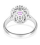 back view of purple sapphire pink spinel and diamond halo ring in 950 platinum