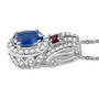 side view of ceylon sapphire rubellite tourmaline and zircon pendant necklace in rhodium over sterling silver