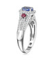 side view of ceylon sapphire rubellite tourmaline and zircon ring in rhodium over sterling silver