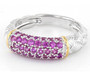 front view of lab pink sapphire ring in 18k yellow gold and rhodium over sterling silver