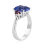 side view of color change fluorite and rhodolite garnet trilogy ring in rhodium over sterling silver