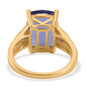 back view of color change fluorite amethyst and white zircon ring in 18k yellow gold over sterling silver
