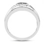 side view of white diamond cluster gents ring in 14k white gold